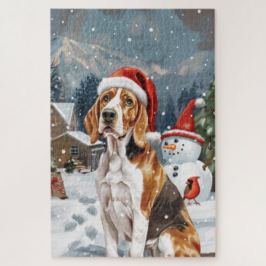 Amerikaans Engels Foxhound Dog Winter Christmas Jo Legpuzzel (Verticaal)