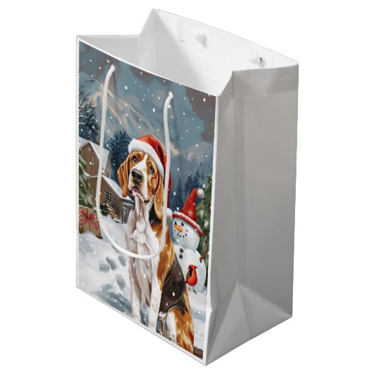 Amerikaans Engels Foxhound Dog Winter Christmas Jo Medium Cadeauzakje (Voorkant Gekanteld)