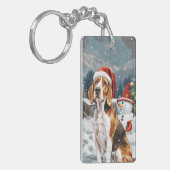 Amerikaans Engels Foxhound Dog Winter Christmas Jo Sleutelhanger (Voorkant Links)