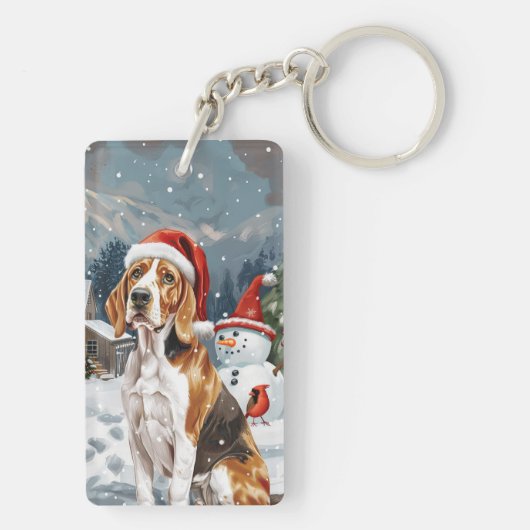Amerikaans Engels Foxhound Dog Winter Christmas Jo Sleutelhanger (achterkant)