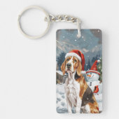Amerikaans Engels Foxhound Dog Winter Christmas Jo Sleutelhanger (Voorkant)