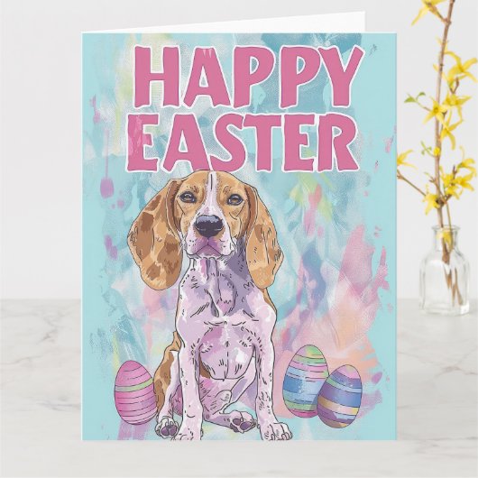 Amerikaans Engels Foxhound Happy Easter Kaart (Gele Bloem)
