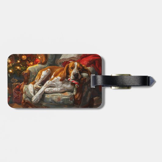 Amerikaans Engels Foxhound Hondenkerstfeest Bagagelabel (Achterkant horizontaal)