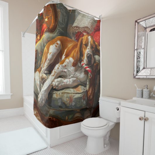 Amerikaans Engels Foxhound Hondenkerstfeest Douchegordijn (In situ)