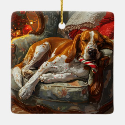 Amerikaans Engels Foxhound Hondenkerstfeest Keramisch Ornament (Achterkant)