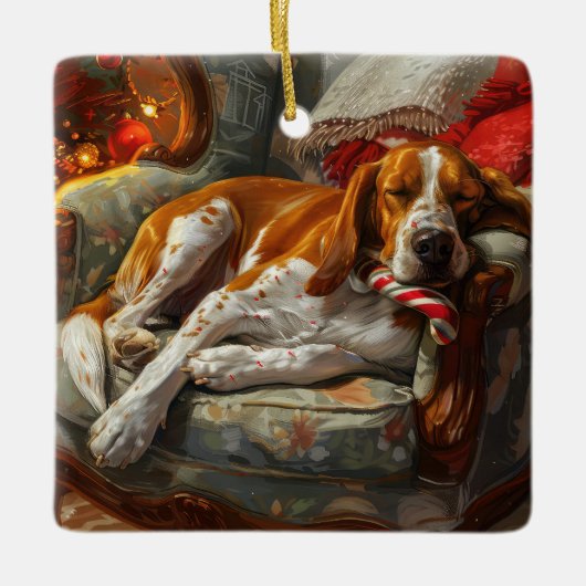 Amerikaans Engels Foxhound Hondenkerstfeest Keramisch Ornament (Voorkant)