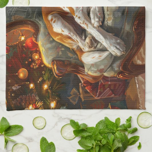 Amerikaans Engels Foxhound Hondenkerstfeest Theedoek (Gevouwen)