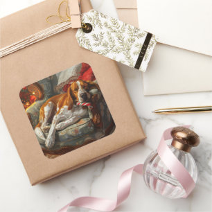 Amerikaans Engels Foxhound Hondenkerstfeest Vierkante Sticker