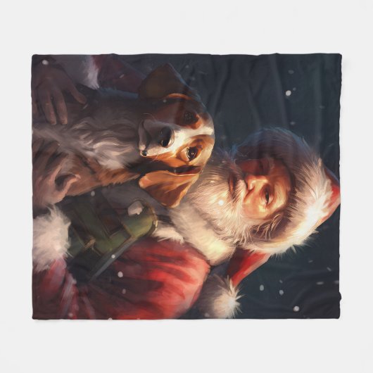 Amerikaans Engels Foxhound Kerstman Kerstmis Fleece Deken (Voorkant (Horizontaal))