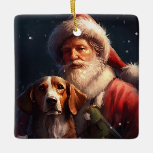 Amerikaans Engels Foxhound Kerstman Kerstmis Keramisch Ornament (Voorkant)