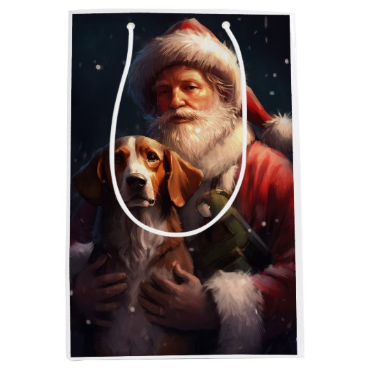 Amerikaans Engels Foxhound Kerstman Kerstmis Medium Cadeauzakje (Voorkant)