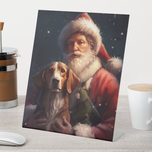 Amerikaans Engels Foxhound Kerstman Kerstmis Reclamebord Met Voetstuk (Insitu)