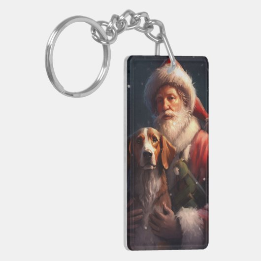 Amerikaans Engels Foxhound Kerstman Kerstmis Sleutelhanger (Voorkant Links)