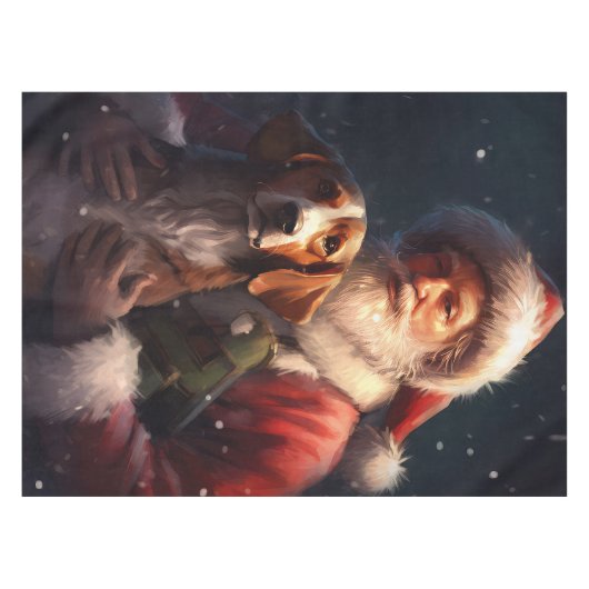 Amerikaans Engels Foxhound Kerstman Kerstmis Tafelkleed (Voorkant (Horizontaal))