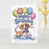 Amerikaans Engels Foxhound met ballonnen Verjaarda Kaart (Gele Bloem)