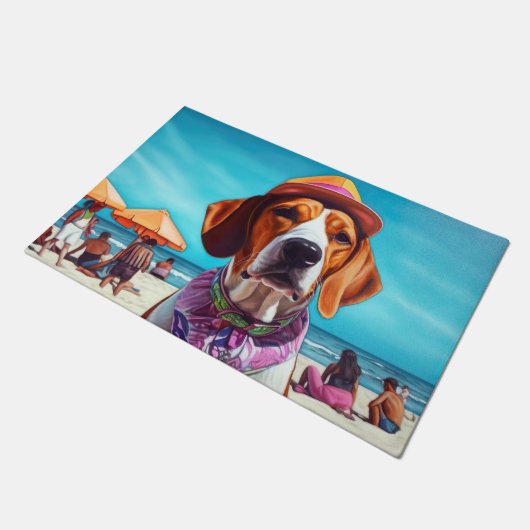 Amerikaans Engels Foxhound on Beach, zomercadeau Deurmat (Schuin)