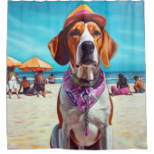 Amerikaans Engels Foxhound on Beach, zomercadeau Douchegordijn (Voorkant)