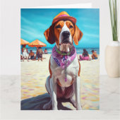 Amerikaans Engels Foxhound on Beach, zomercadeau Kaart (Voorkant)