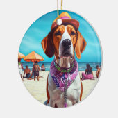 Amerikaans Engels Foxhound on Beach, zomercadeau Keramisch Ornament (Links)