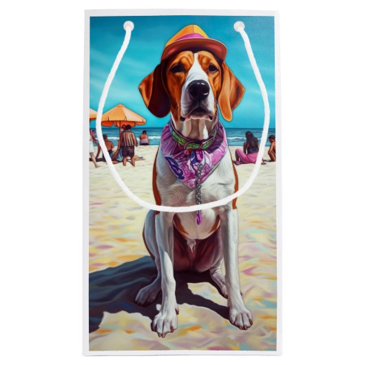 Amerikaans Engels Foxhound on Beach, zomercadeau Klein Cadeauzakje (Achterkant)