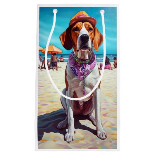 Amerikaans Engels Foxhound on Beach, zomercadeau Klein Cadeauzakje (Voorkant)