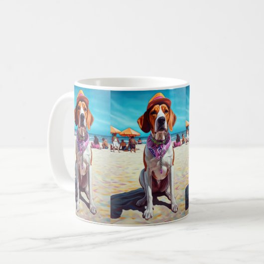 Amerikaans Engels Foxhound on Beach, zomercadeau Koffiemok (Voorkant links)