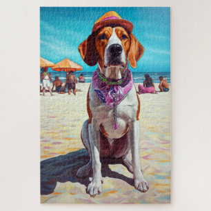 Amerikaans Engels Foxhound on Beach, zomercadeau Legpuzzel