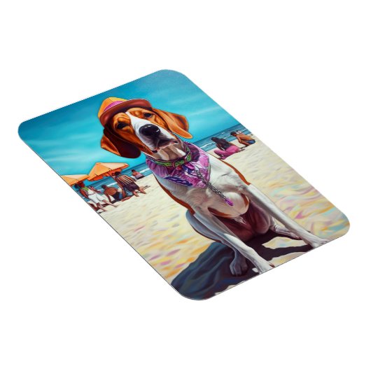 Amerikaans Engels Foxhound on Beach, zomercadeau Magneet (Rechterzijde)