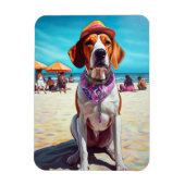 Amerikaans Engels Foxhound on Beach, zomercadeau Magneet (Verticaal)