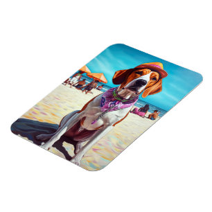 Amerikaans Engels Foxhound on Beach, zomercadeau Magneet