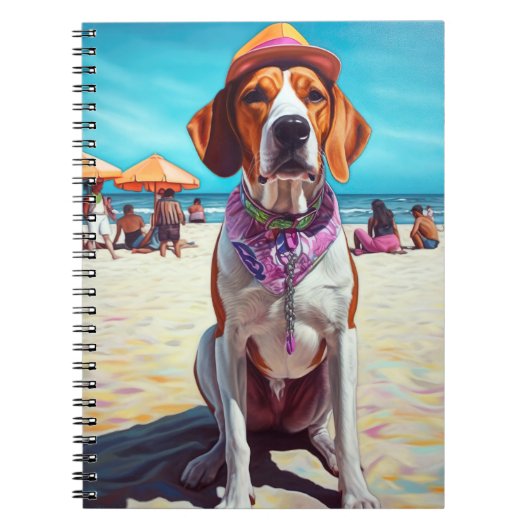 Amerikaans Engels Foxhound on Beach, zomercadeau Notitieboek (Voorkant)