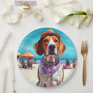 Amerikaans Engels Foxhound on Beach, zomercadeau Papieren Bordje