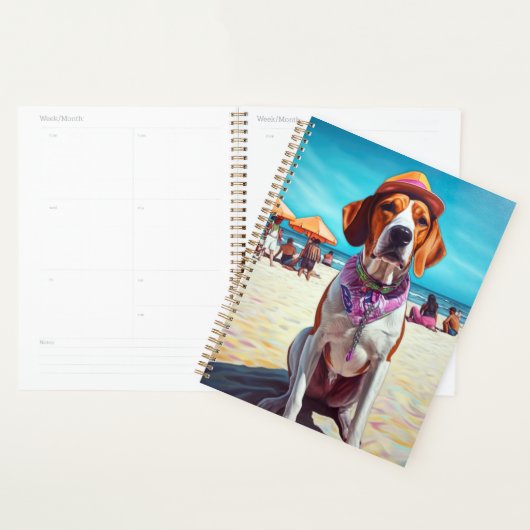Amerikaans Engels Foxhound on Beach, zomercadeau Planner (Display)