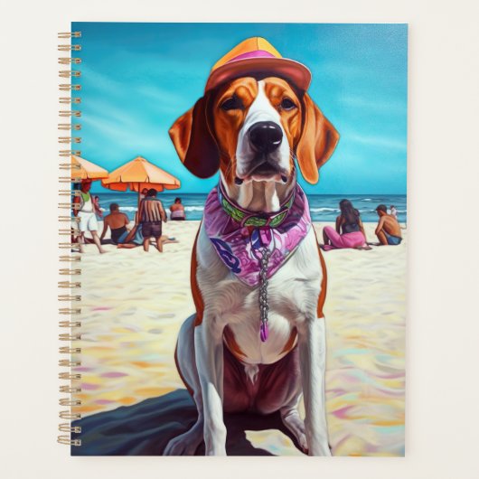 Amerikaans Engels Foxhound on Beach, zomercadeau Planner (Voorkant)