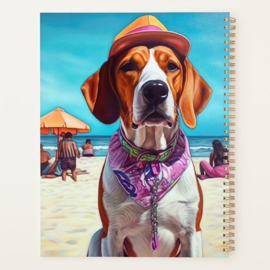 Amerikaans Engels Foxhound on Beach, zomercadeau Planner (Achterkant)