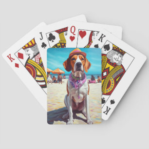 Amerikaans Engels Foxhound on Beach, zomercadeau Pokerkaarten