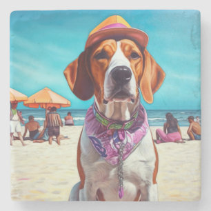 Amerikaans Engels Foxhound on Beach, zomercadeau Stenen Onderzetter