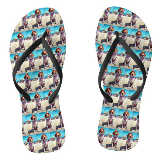 Amerikaans Engels Foxhound on Beach, zomercadeau Teenslippers (Voetbed)