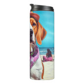 Amerikaans Engels Foxhound on Beach, zomercadeau Thermosbeker (Geroteerd rechts)