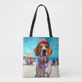 Amerikaans Engels Foxhound on Beach, zomercadeau Tote Bag (Voorkant)
