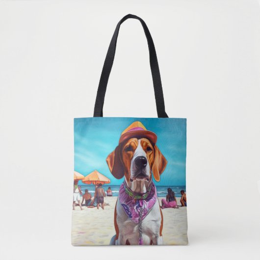 Amerikaans Engels Foxhound on Beach, zomercadeau Tote Bag (Voorkant)