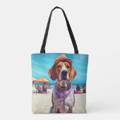 Amerikaans Engels Foxhound on Beach, zomercadeau Tote Bag (Achterkant)