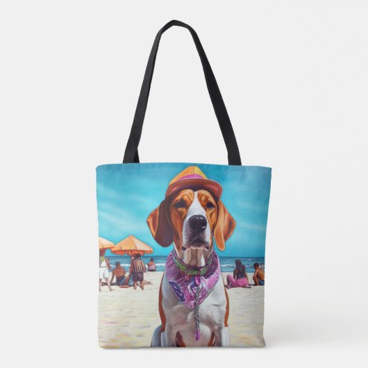 Amerikaans Engels Foxhound on Beach, zomercadeau Tote Bag (Achterkant)