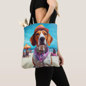 Amerikaans Engels Foxhound on Beach, zomercadeau Tote Bag (Dichtbij)