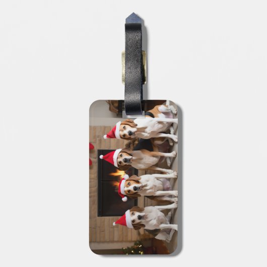 Amerikaans Engels Foxhound open haard Kerstmis Bagagelabel (Achterkant verticaal)