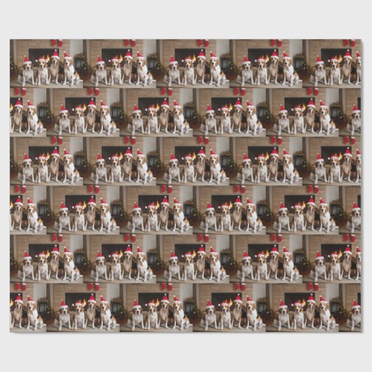 Amerikaans Engels Foxhound open haard Kerstmis Cadeaupapier (Vlak)