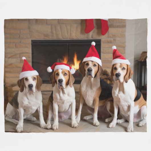 Amerikaans Engels Foxhound open haard Kerstmis Fleece Deken (Voorkant (Horizontaal))