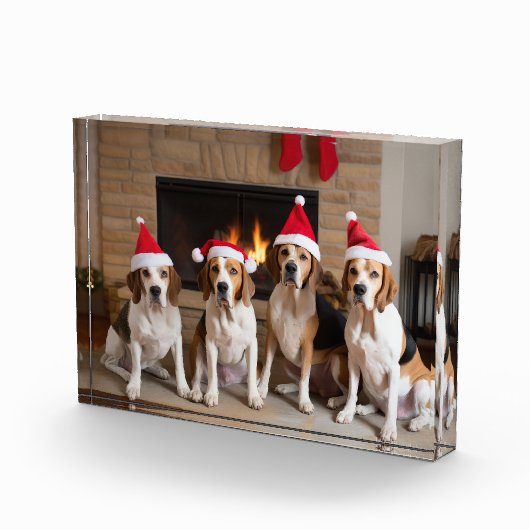 Amerikaans Engels Foxhound open haard Kerstmis Fotoblokken (Rechts)