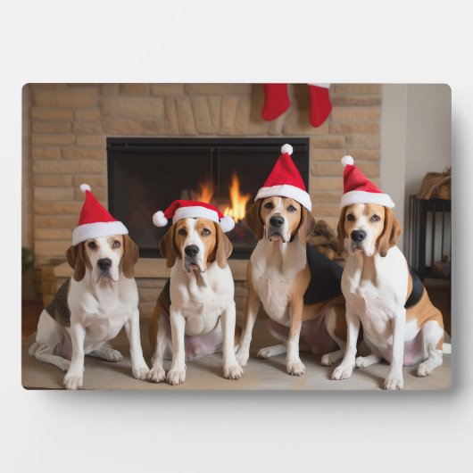Amerikaans Engels Foxhound open haard Kerstmis Fotoplaat (voorkant)