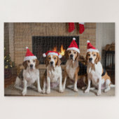 Amerikaans Engels Foxhound open haard Kerstmis Legpuzzel (Horizontaal)
